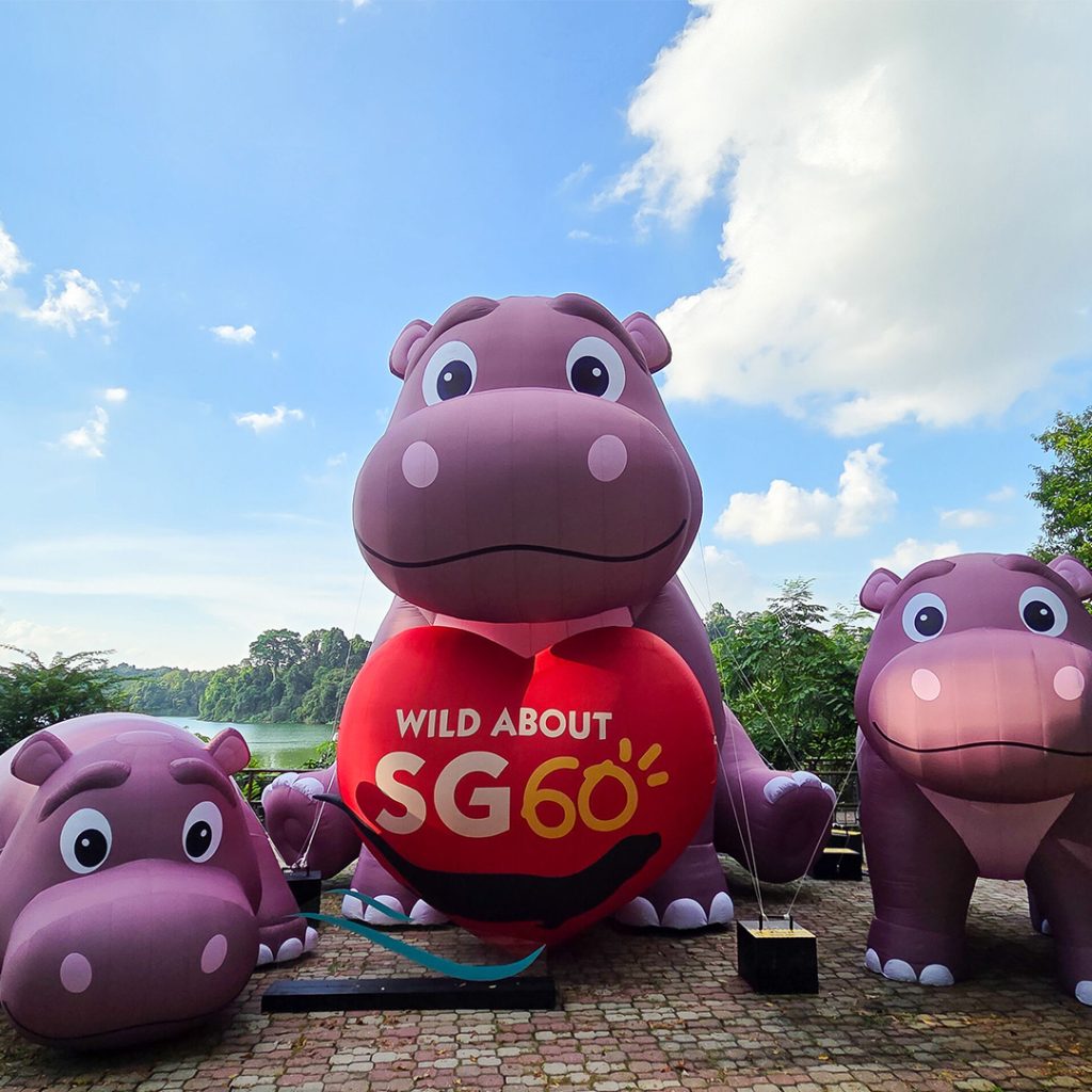 Large-scale inflatable event installation by exhibition booth design Singapore contractor, delivering experiential marketing and outdoor event fabrication for Mandai Wildlife Group SG60 campaign.