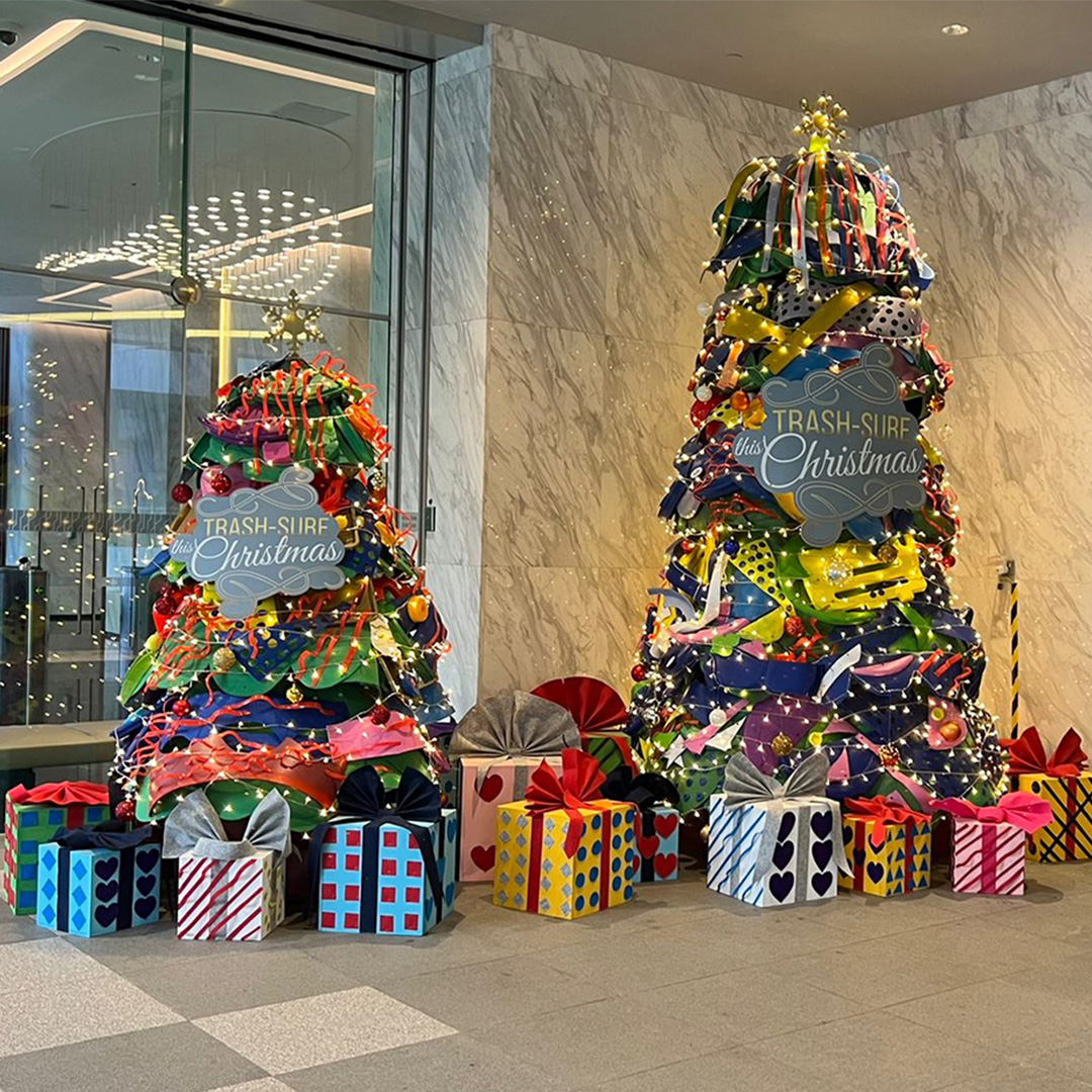 Commercial festive decoration installation by event fabrication company Singapore, featuring large-scale custom festive structures.