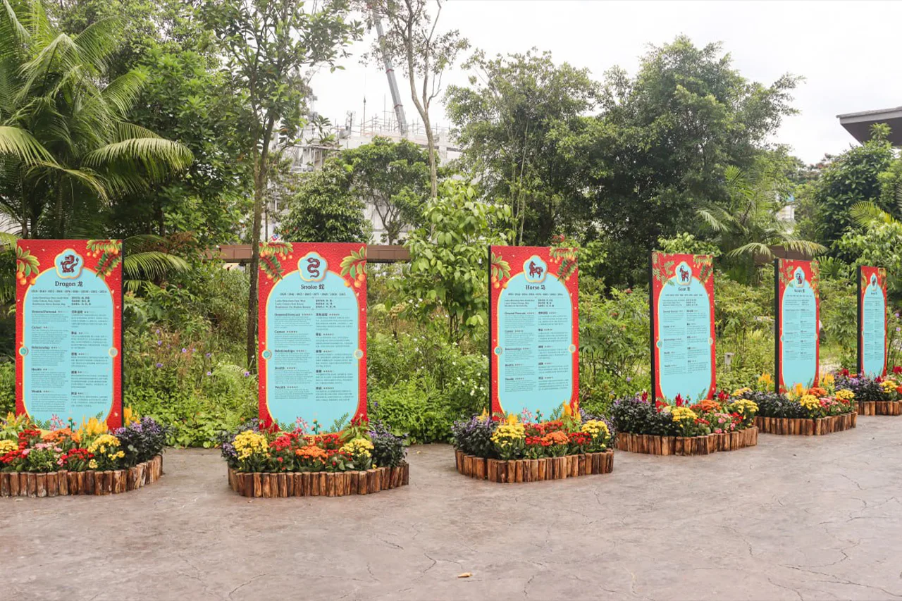 Mandai Wildlife Reserve Chinese New Year 2025 festive decorations zodiac boards Mandai Wildlife Reserve Chinese New Year 2025 festive decorations zodiac boards